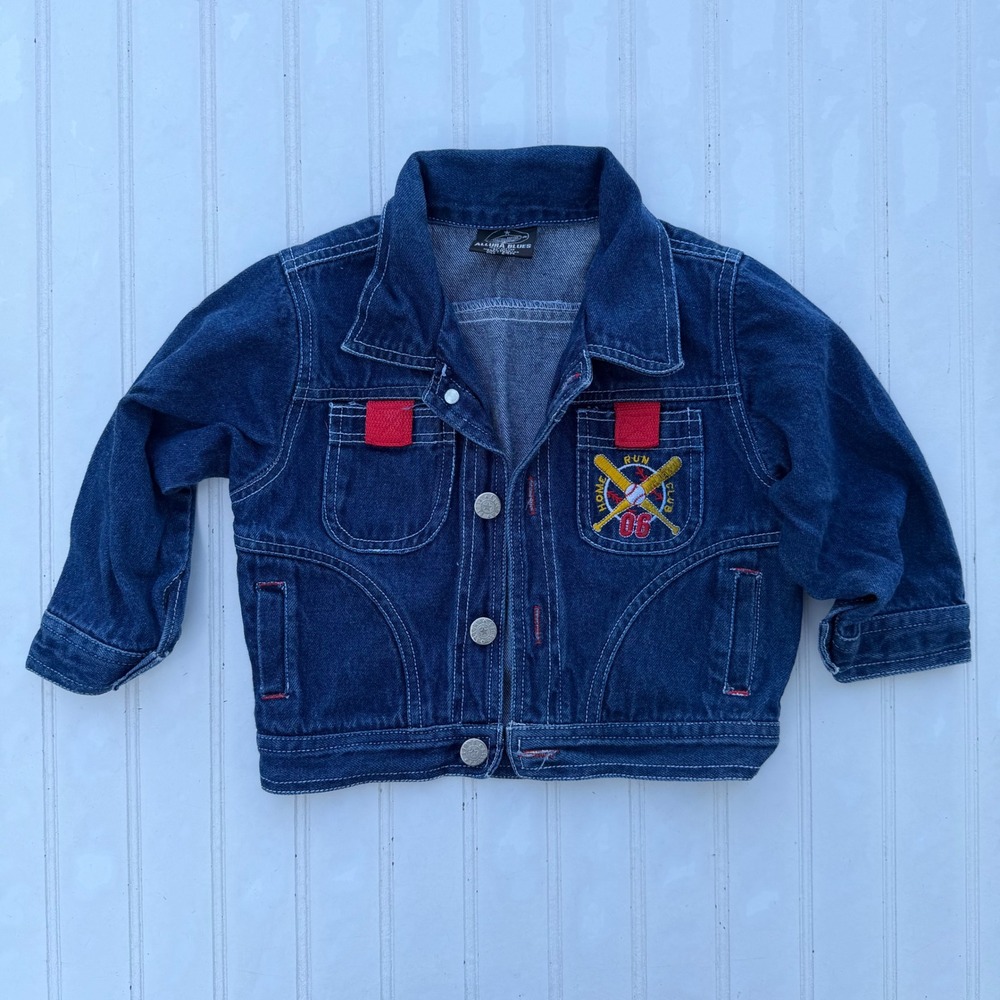 Vtg Allura Blues Toddler Boys 24M Denim Jacket Baseball Home Run Club 06 Dark